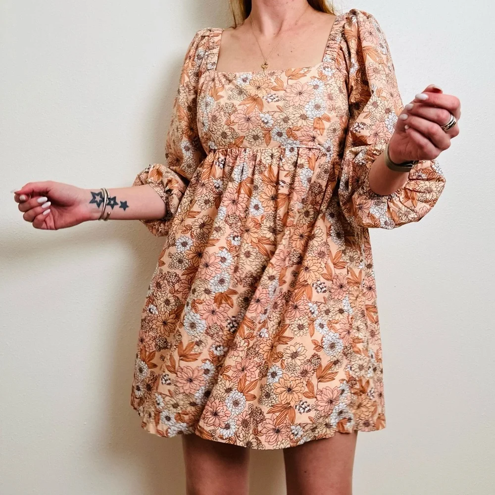 J. Crew Squareneck Cotton Poplin Dress in Zinnia Floral Mini Boho